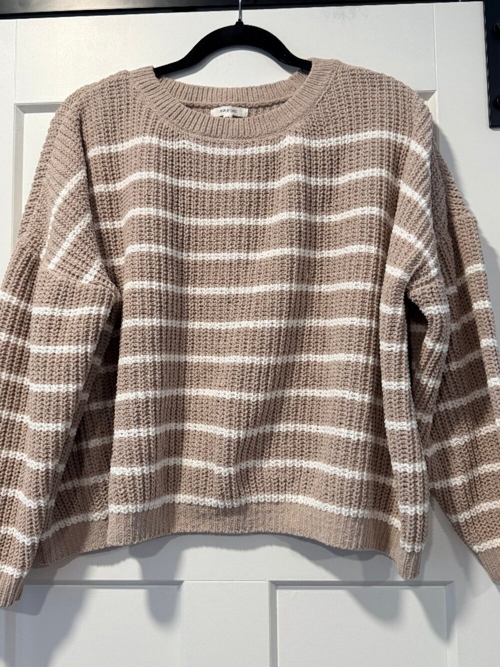 Maurices Tan & Cream Striped Chenille Woven Long-Sleeve Sweater